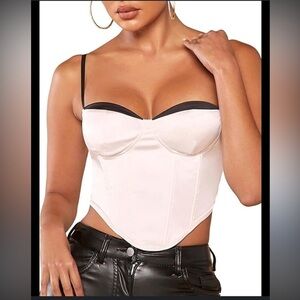 NWT SHEIN Bae Black and White Corset Crop Top Size 6, M, Sexy Satin Date Night